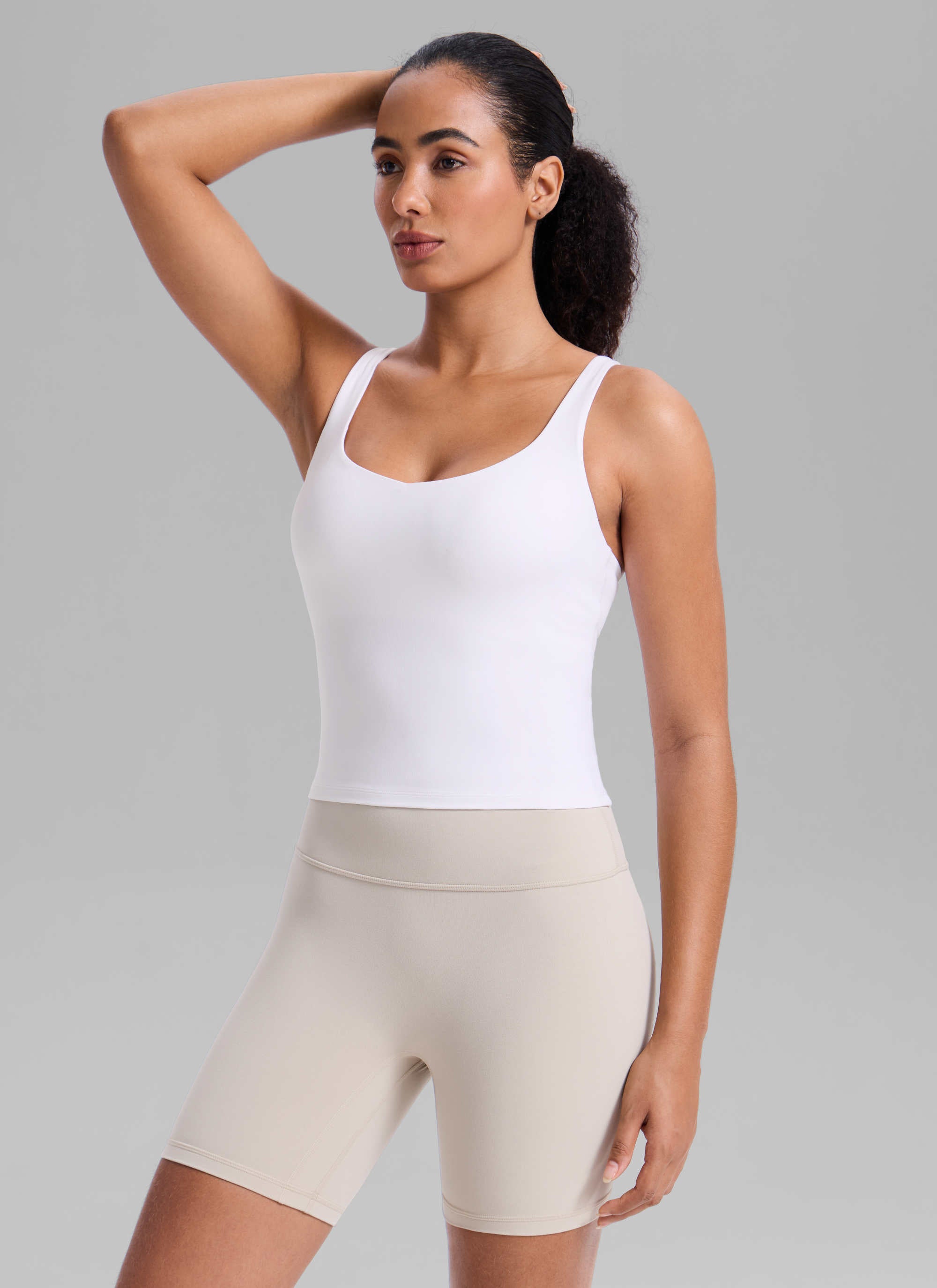 CRZ YOGA Women's Butterlift Workout V Neck Racerback Built in Bra Tank White