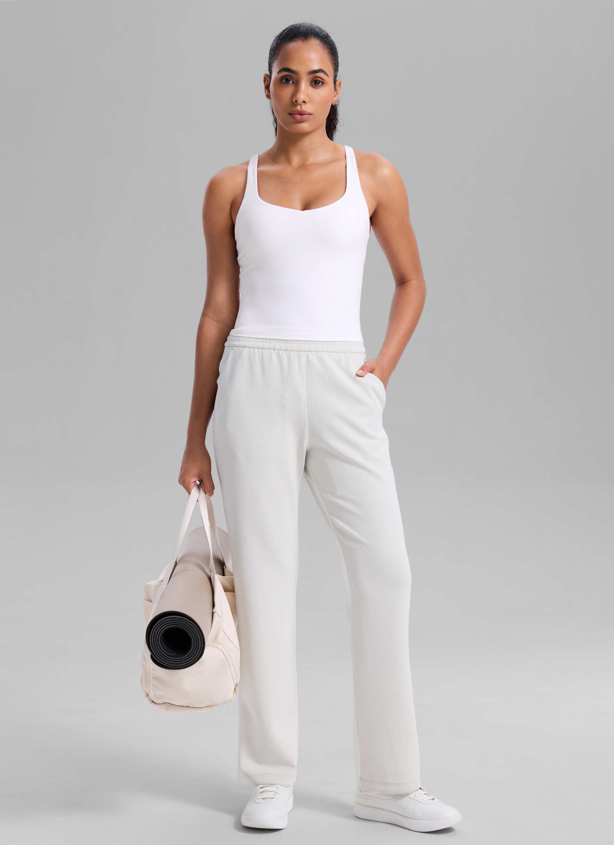 CRZ YOGA Women's Butterlift Workout V Neck Racerback Built in Bra Tank White