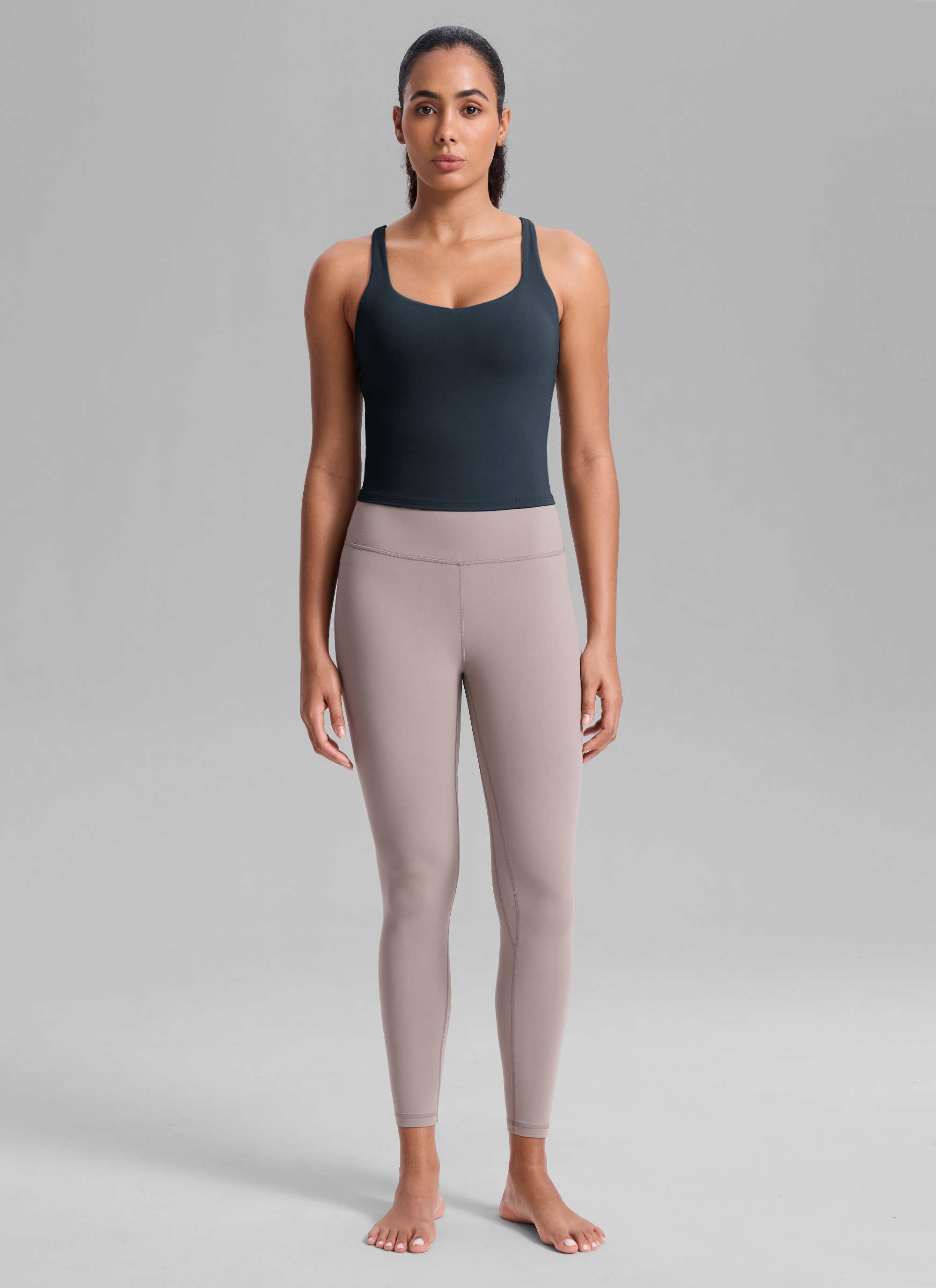 CRZ YOGA Women's Butterlift Workout V Neck Racerback Built in Bra Tank True Navy