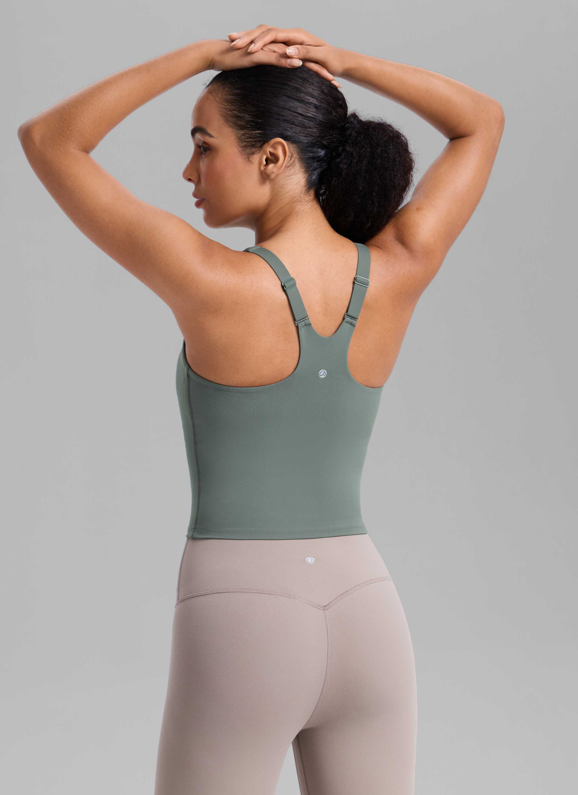 CRZ YOGA Women's Butterlift Workout V Neck Racerback Built in Bra Tank Grey Sage
