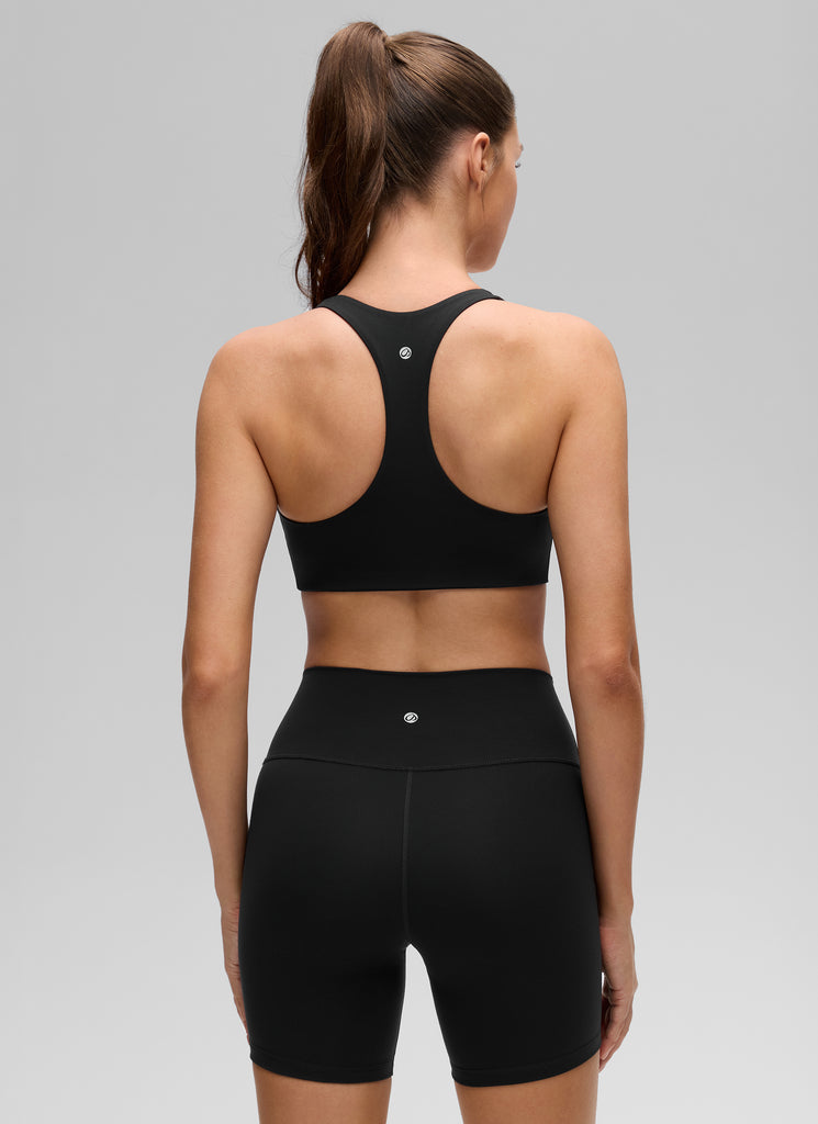 CRZ YOGA Women's Butterluxe Yoga V Neck RacerBack Build in Sports Bra Black