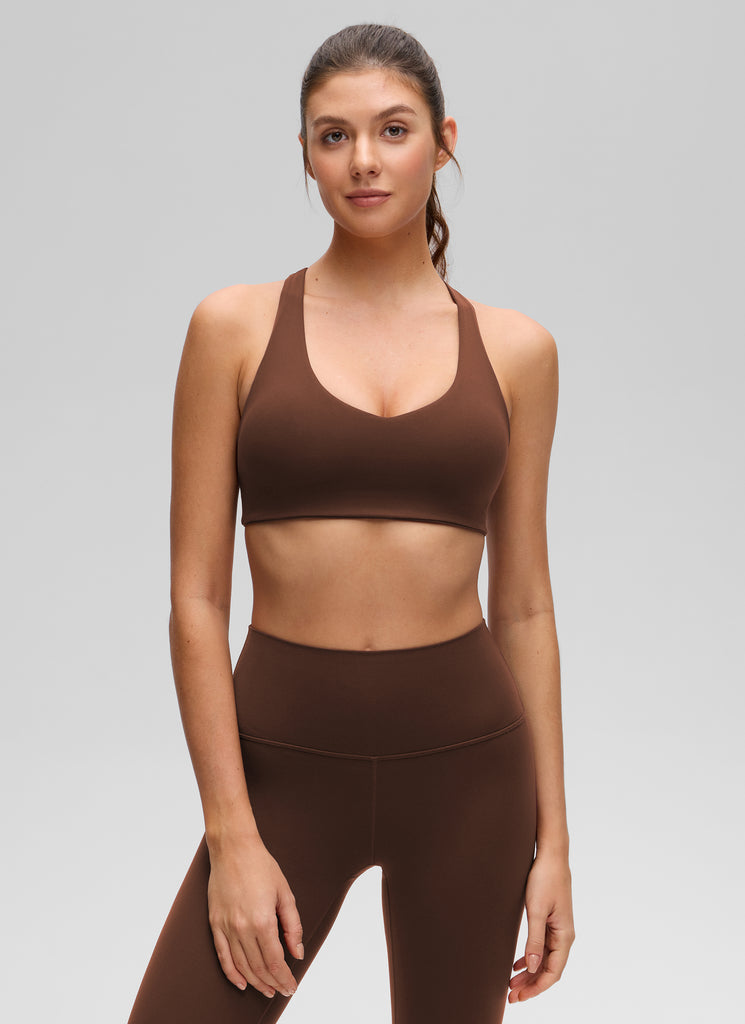 CRZ YOGA Women's Butterluxe Yoga V Neck RacerBack Build in Sports Bra Lava Brown
