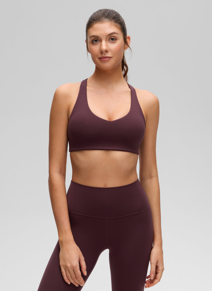 CRZ YOGA Women's Butterluxe Yoga V Neck RacerBack Build in Sports Bra Ripe Plum