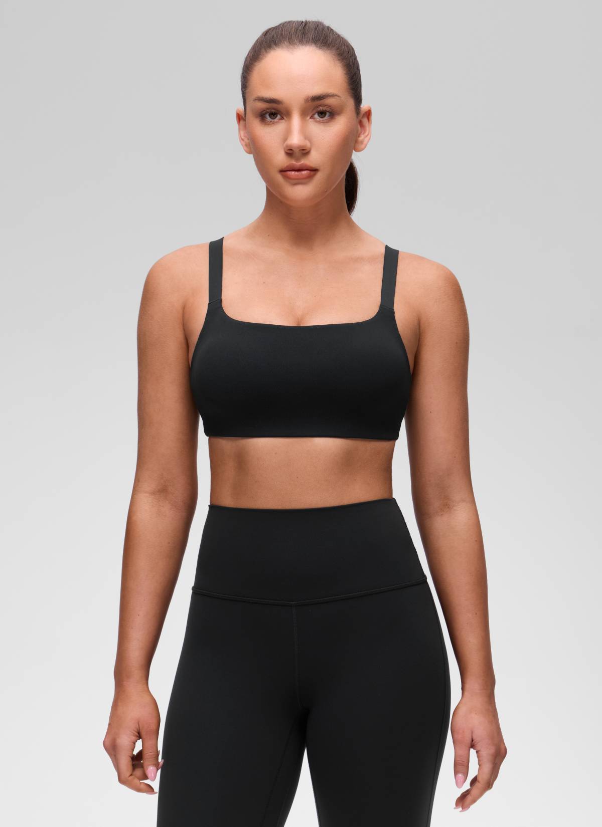 CRZ YOGA Women's Butterluxe Yoga U Neck Square Back Sports Bra Black @model_info:Brooklym