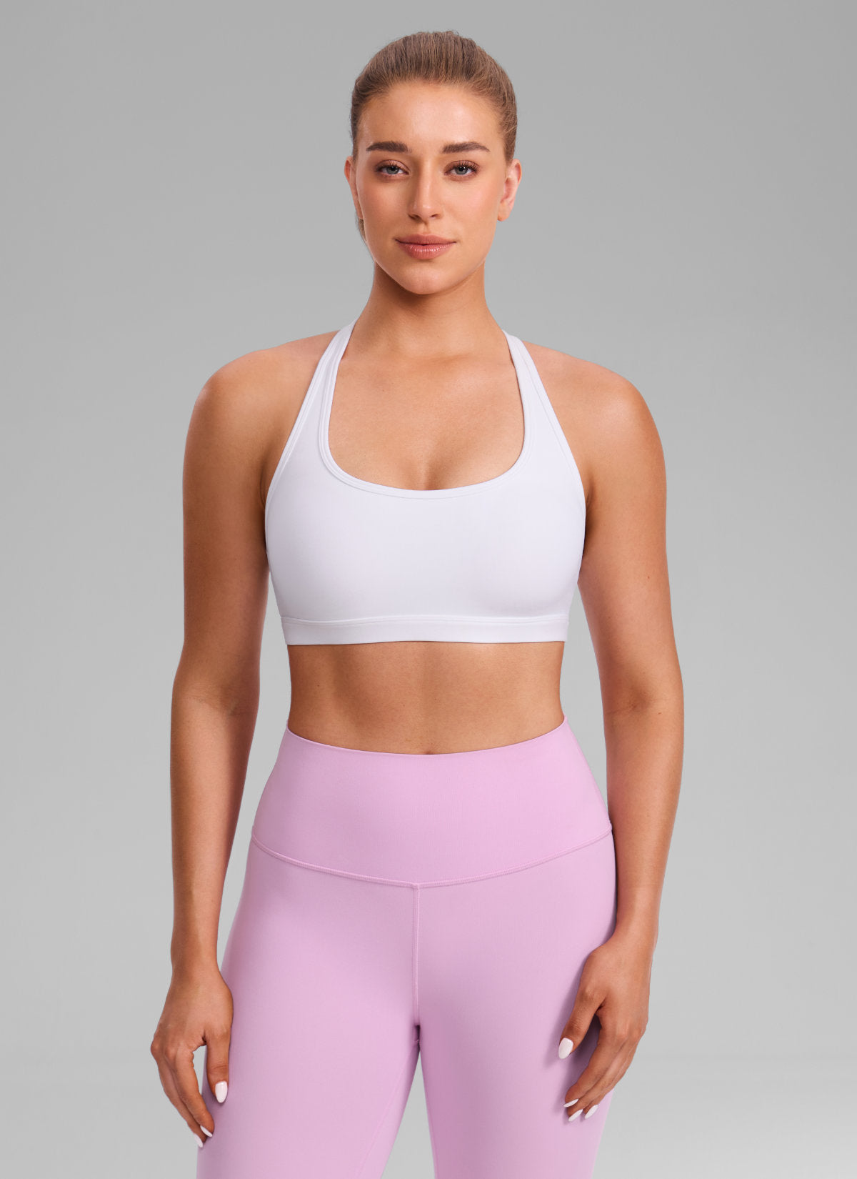 CRZ YOGA Women's Butterlift Yoga U Neck Racerback Keyhole Sports Bra White