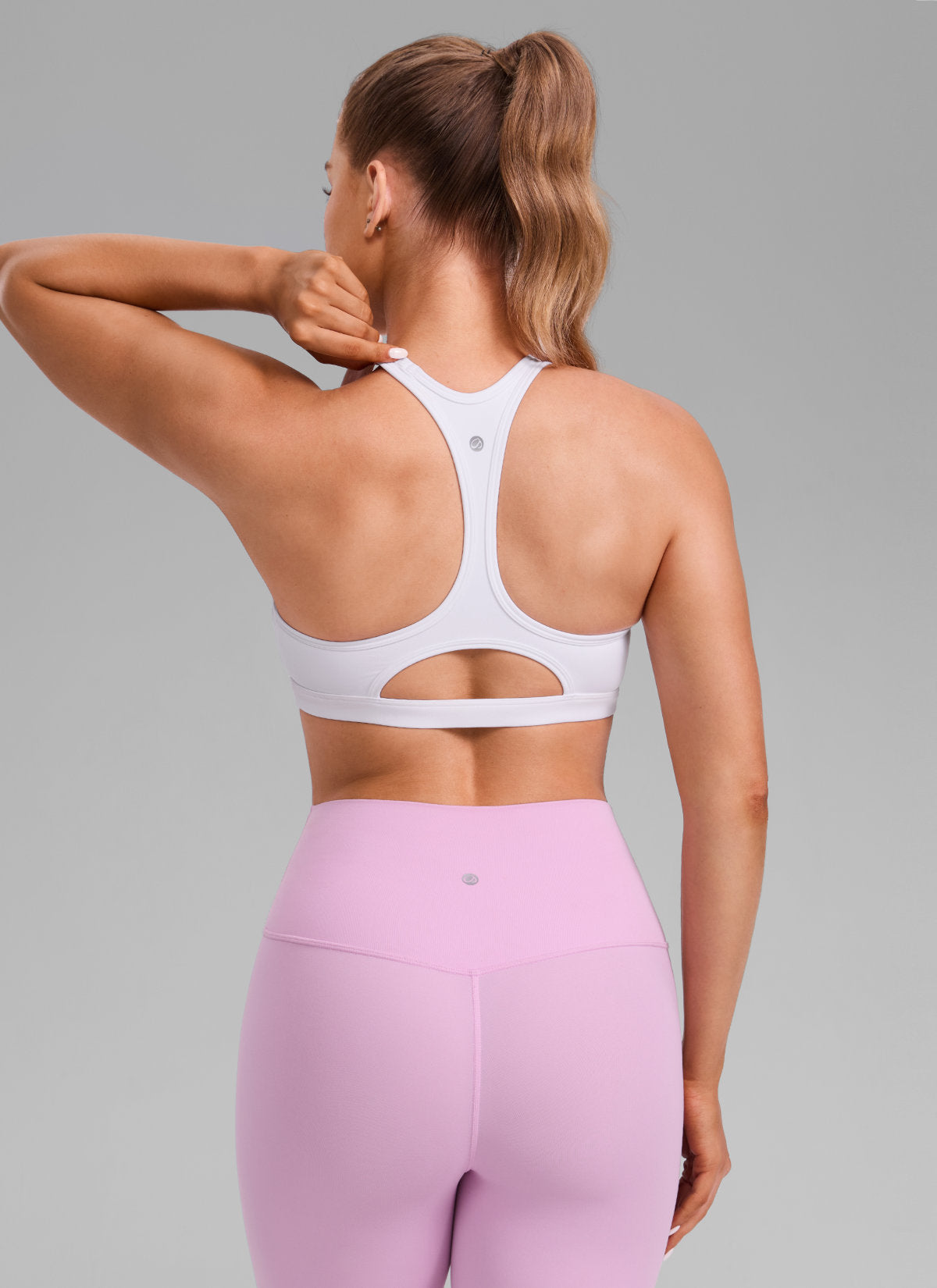 CRZ YOGA Women's Butterlift Yoga U Neck Racerback Keyhole Sports Bra White