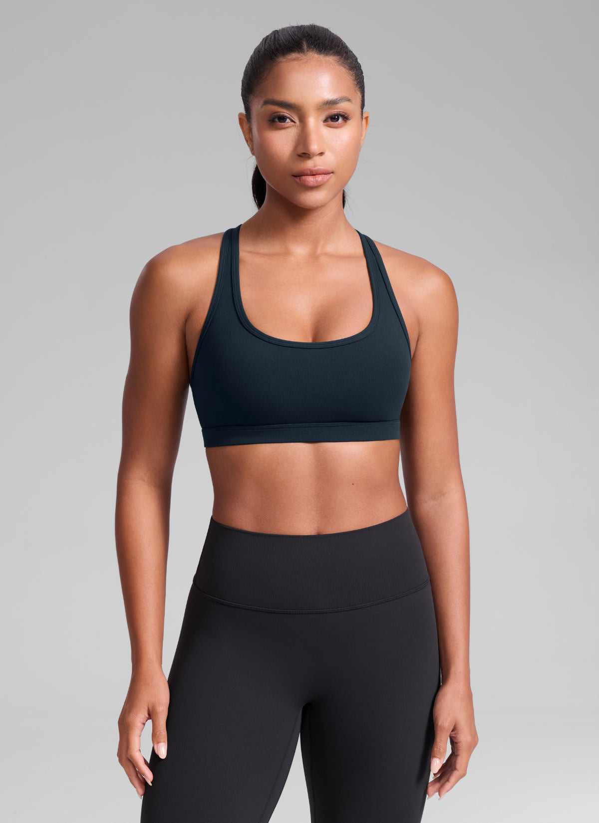CRZ YOGA Women's Butterlift Yoga U Neck Racerback Keyhole Sports Bra True Navy