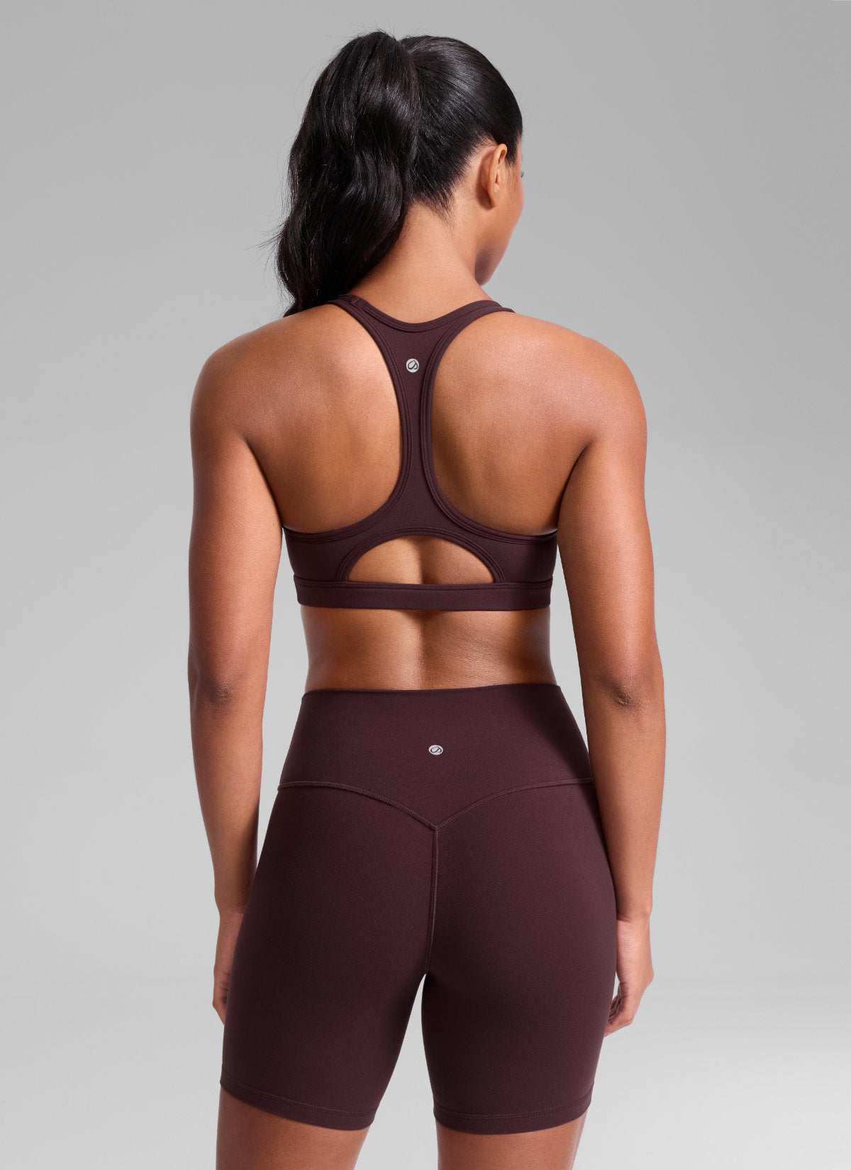 CRZ YOGA Women's Butterlift Yoga U Neck Racerback Keyhole Sports Bra Ripe Plum
