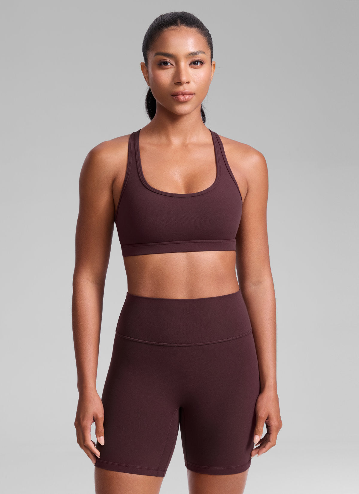 CRZ YOGA Women's Butterlift Yoga U Neck Racerback Keyhole Sports Bra Ripe Plum