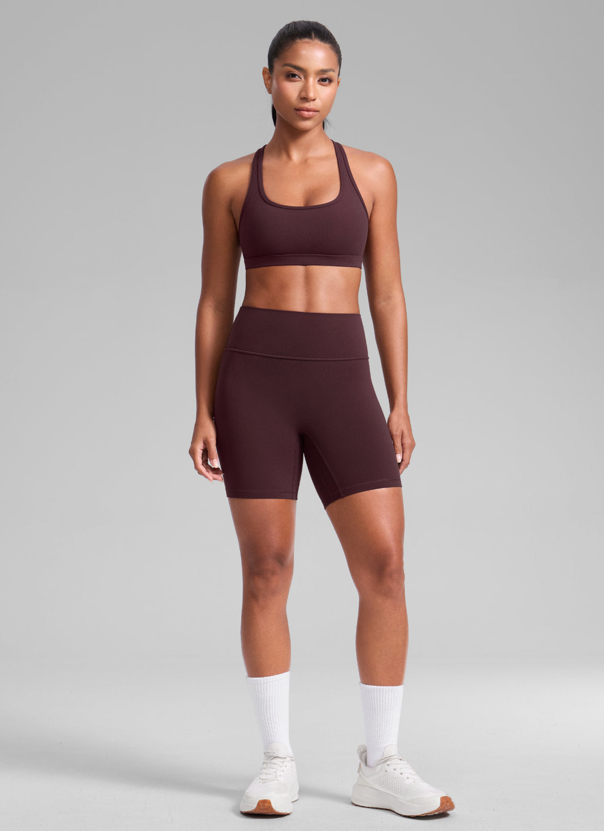 CRZ YOGA Women's Butterlift Yoga U Neck Racerback Keyhole Sports Bra Ripe Plum