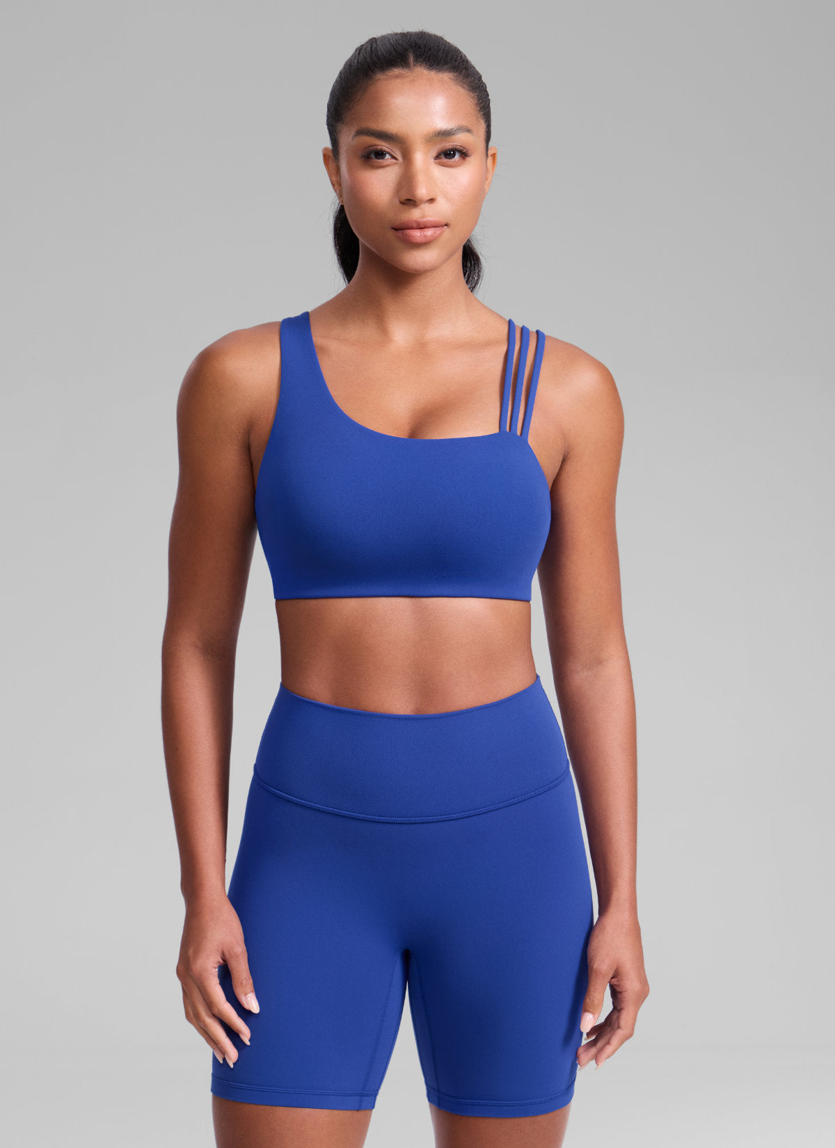 Women's Butterlift® Yoga Asymmetric Straps Sports Bra Medium Support Waves Blue