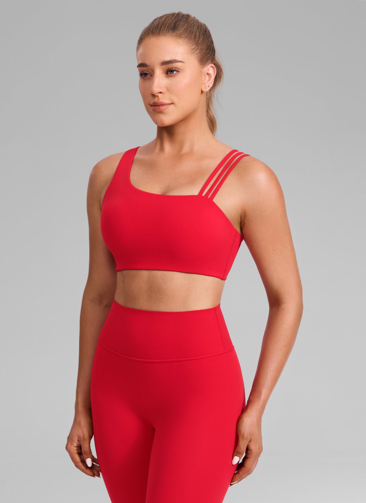 Women's Butterlift® Yoga Asymmetric Straps Sports Bra Medium Support Aurora Red