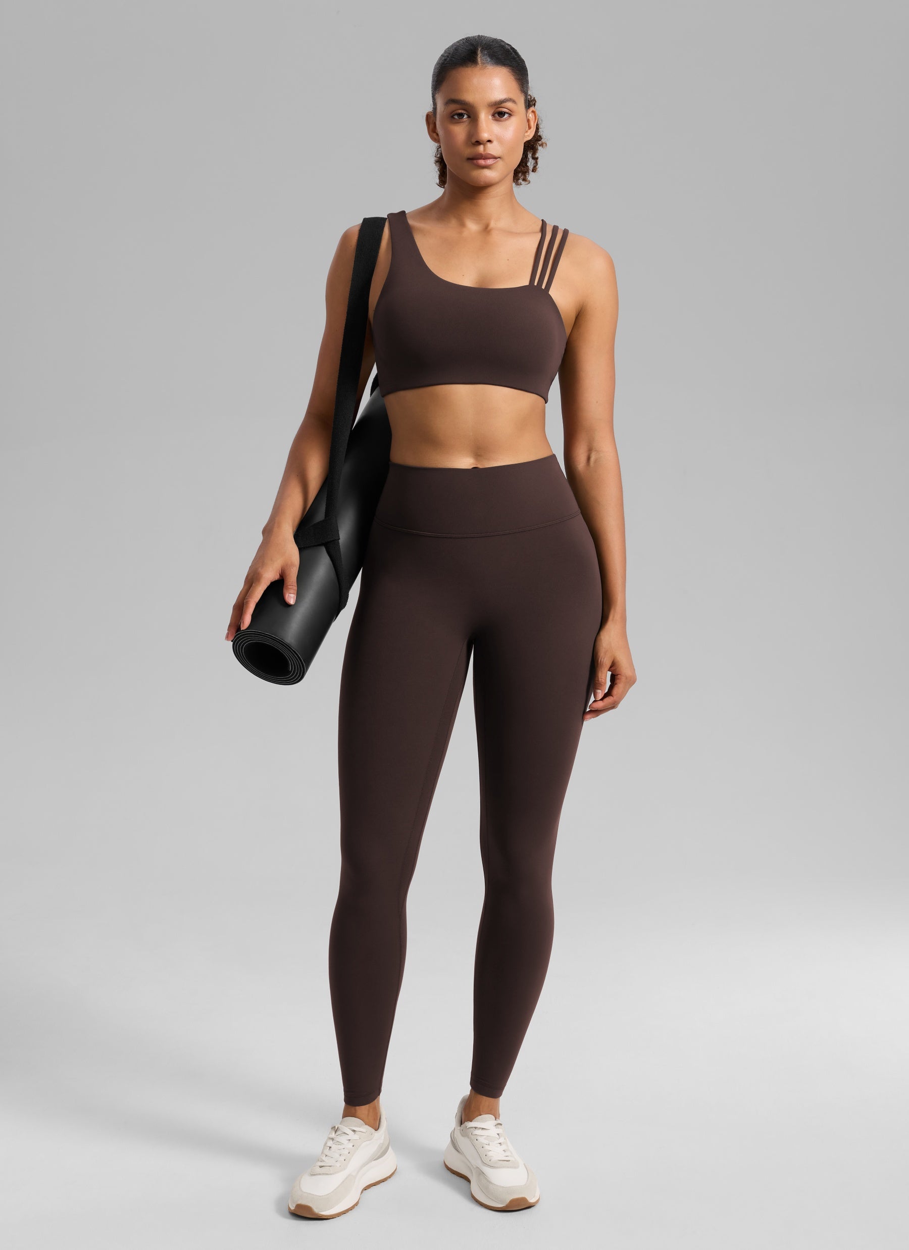Women's Butterlift® Yoga Asymmetric Straps Sports Bra Medium Support Hot Fudge Brown