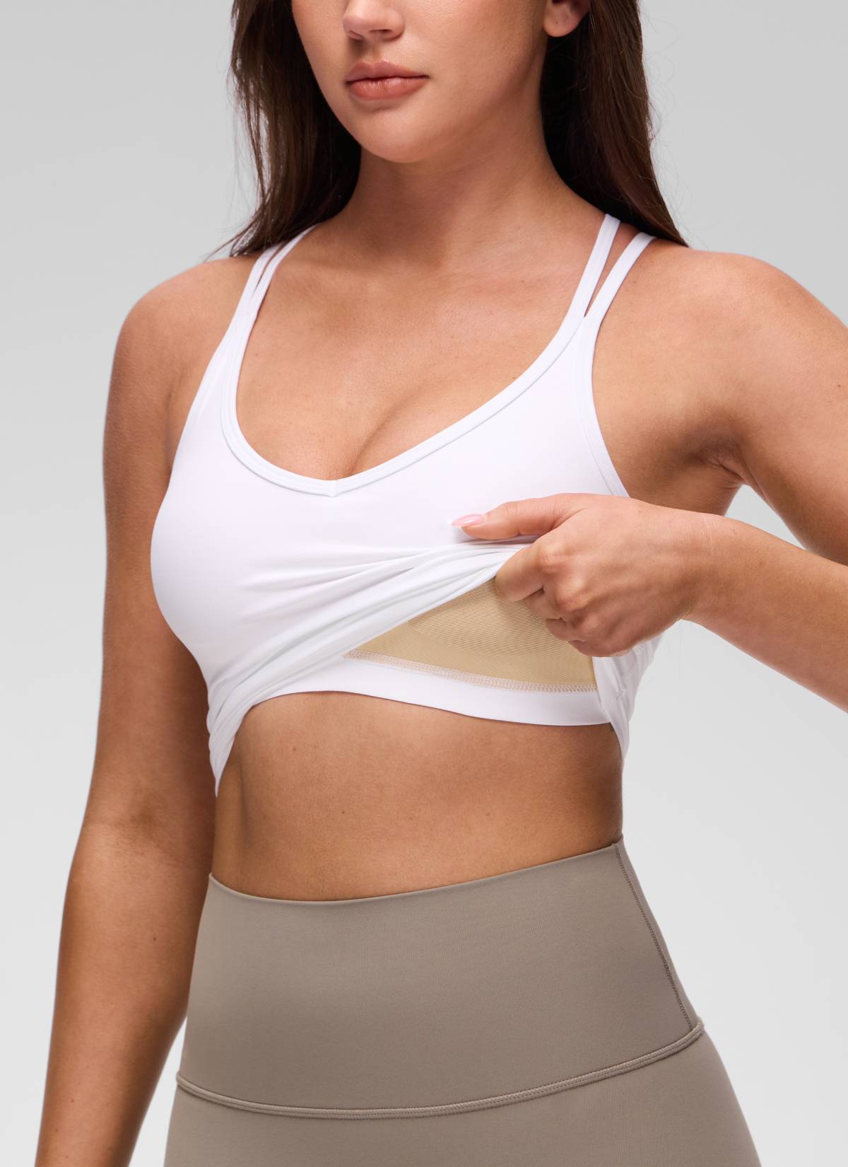 CRZ YOGA Women's Butterluxe Yoga V Neck Cross Back Built in Bra Tank White @model_info:Brooklyn