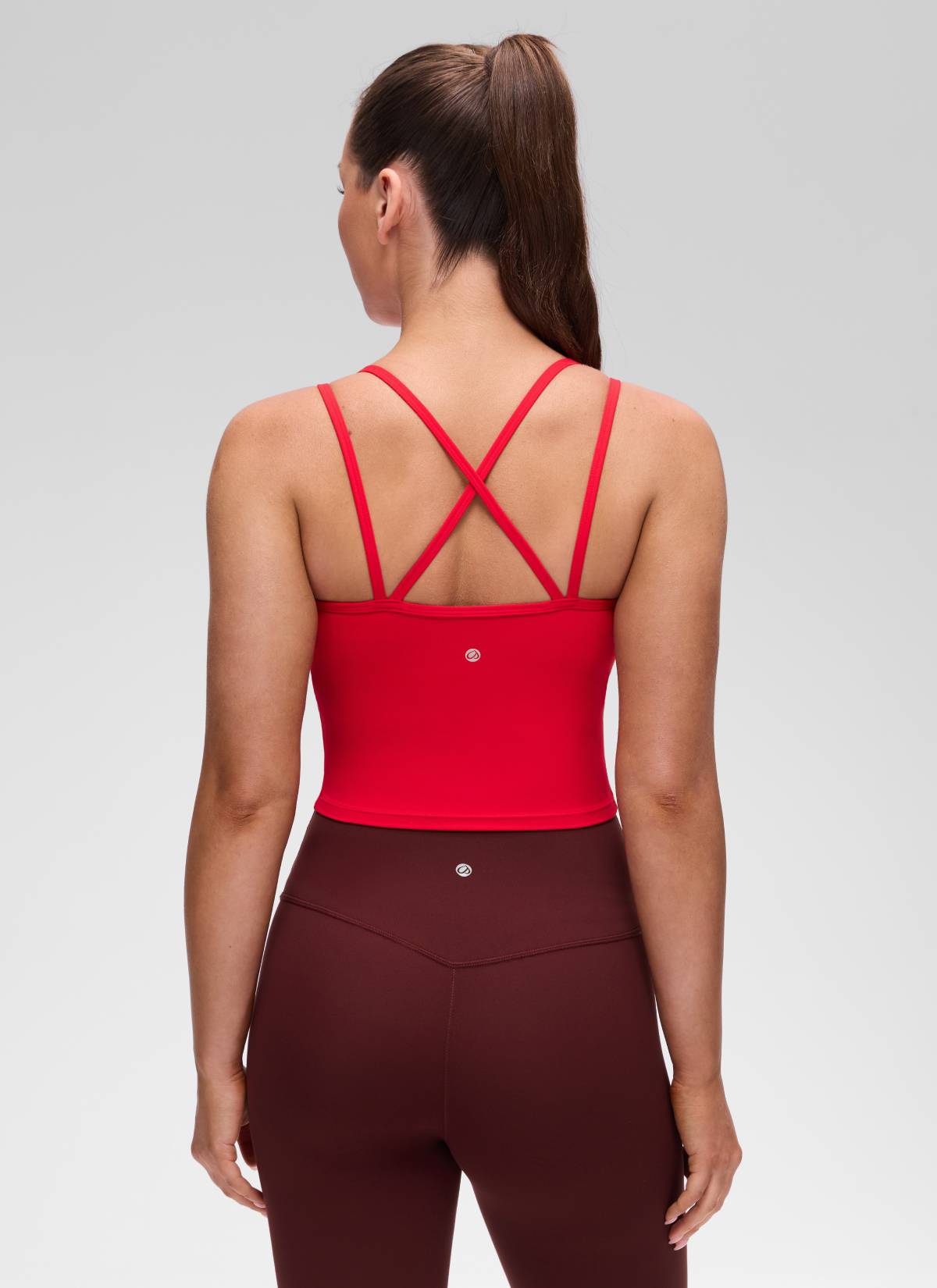 CRZ YOGA Women's Butterluxe Yoga V Neck Cross Back Built in Bra Tank Aurora Red @model_info:Brooklyn