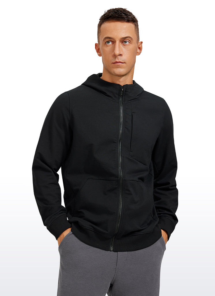 CRZ YOGA Men's Workout Relax Fit Outerwear Cotton Terry Zip-up Hoodie Black