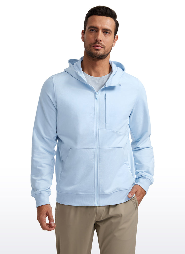 CRZ YOGA Men's Workout Relax Fit Outerwear Cotton Terry Zip-up Hoodie White