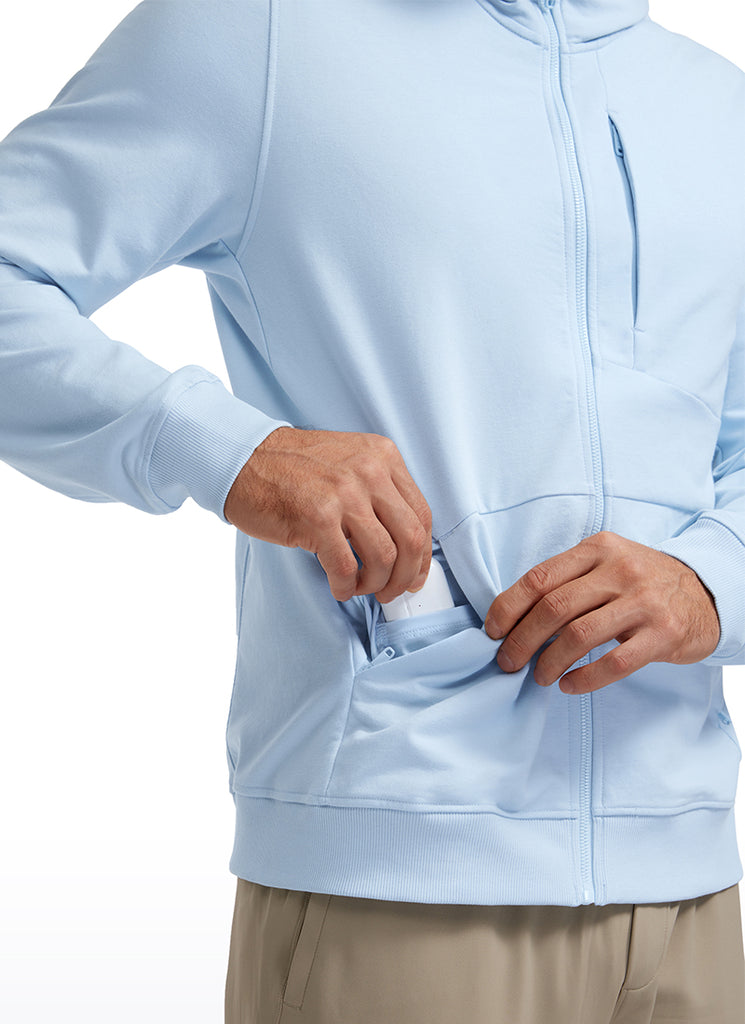 CRZ YOGA Men's Workout Relax Fit Outerwear Cotton Terry Zip-up Hoodie Sparkle Blue