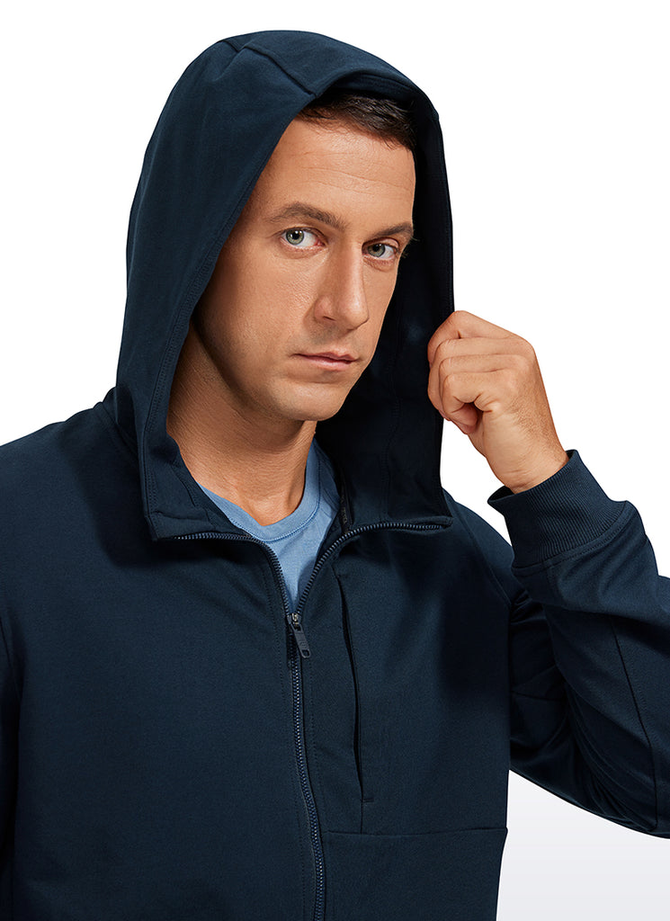 CRZ YOGA Men's Workout Relax Fit Outerwear Cotton Terry Zip-up Hoodie True Navy