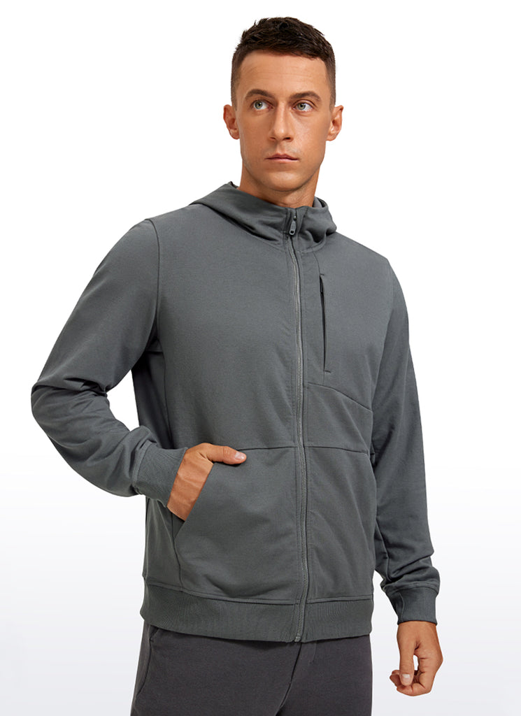 CRZ YOGA Men's Workout Relax Fit Outerwear Cotton Terry Zip-up Hoodie Anthracite