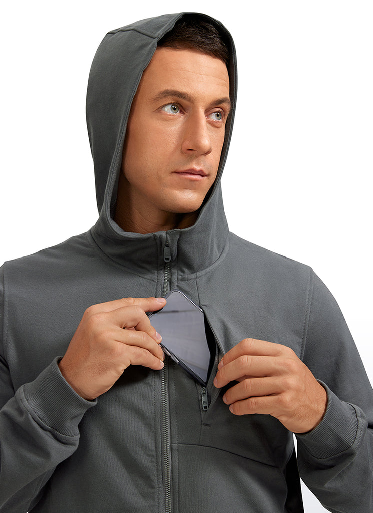 CRZ YOGA Men's Workout Relax Fit Outerwear Cotton Terry Zip-up Hoodie Anthracite