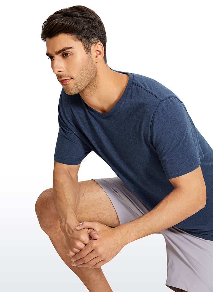 CRZ YOGA Men's Casual Relax Fit Shirts Pima Cotton Short Sleeve V Neck purple gray