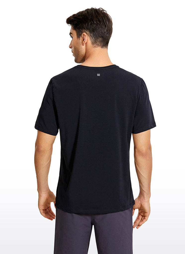 CRZ YOGA Men's Casual Relax Fit Shirts Pima Cotton Short Sleeve V Neck Navy heather
