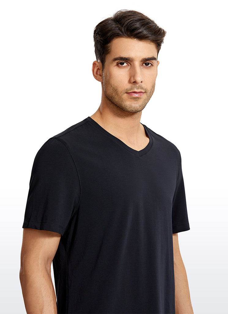 CRZ YOGA Men's Casual Relax Fit Shirts Pima Cotton Short Sleeve V Neck Navy heather