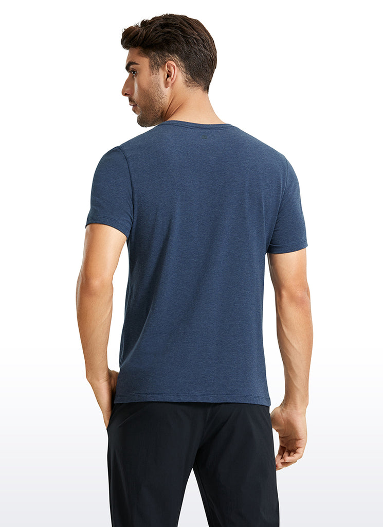 CRZ YOGA Men's Classic Fit Shirts Pima Cotton Henley Short Sleeves Pure Blue