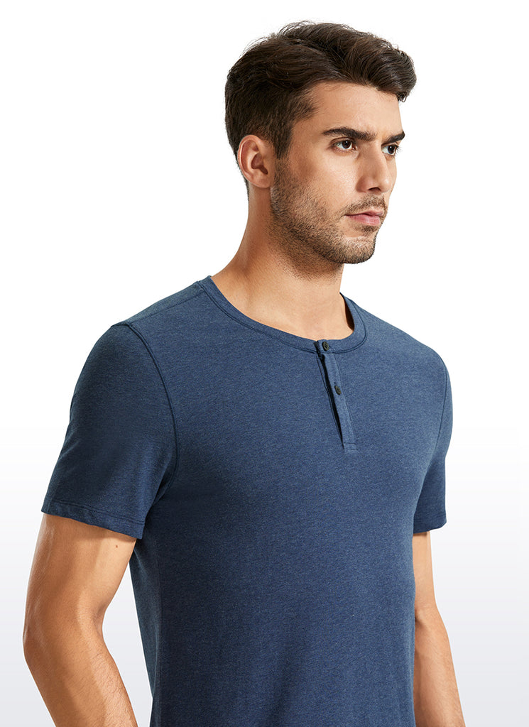 CRZ YOGA Men's Classic Fit Shirts Pima Cotton Henley Short Sleeves Navy heather