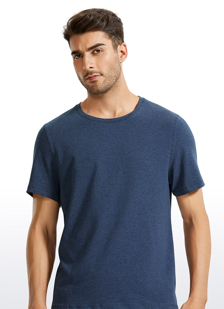 CRZ YOGA Men's Casual Classic Fit Shirts Pima Cotton Short Sleeves Navy heather
