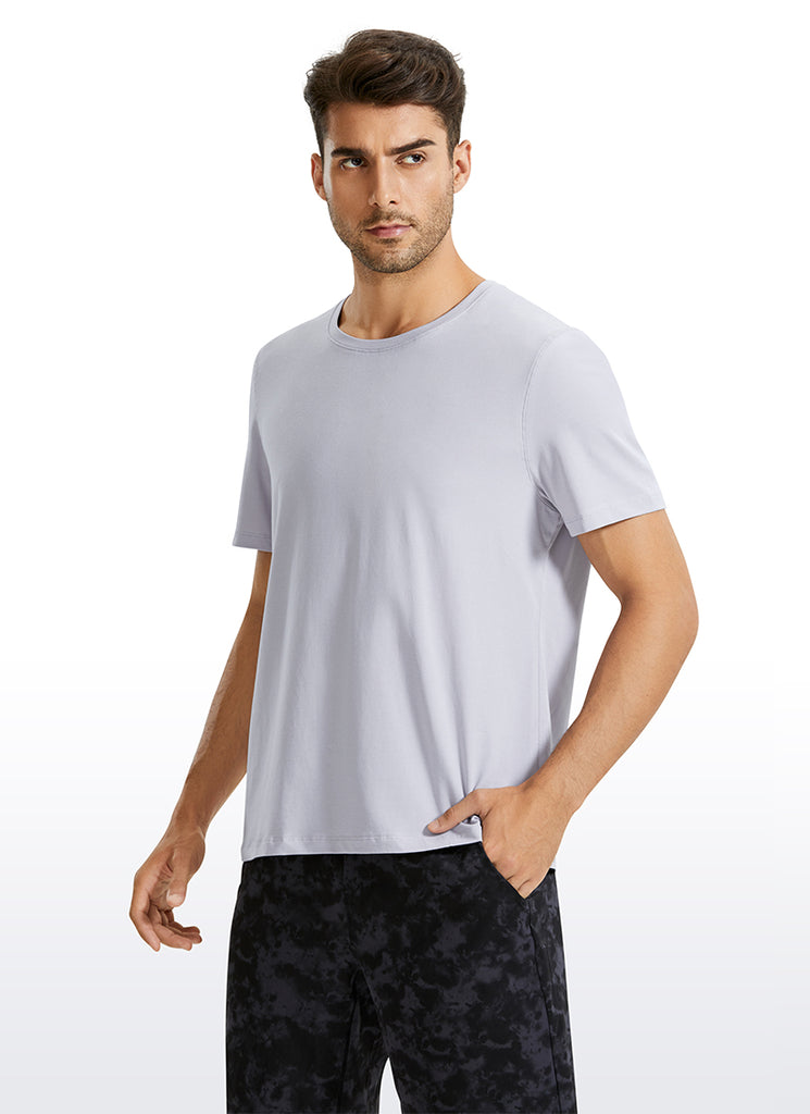 CRZ YOGA Men's Casual Classic Fit Shirts Pima Cotton Short Sleeves Iced Iris
