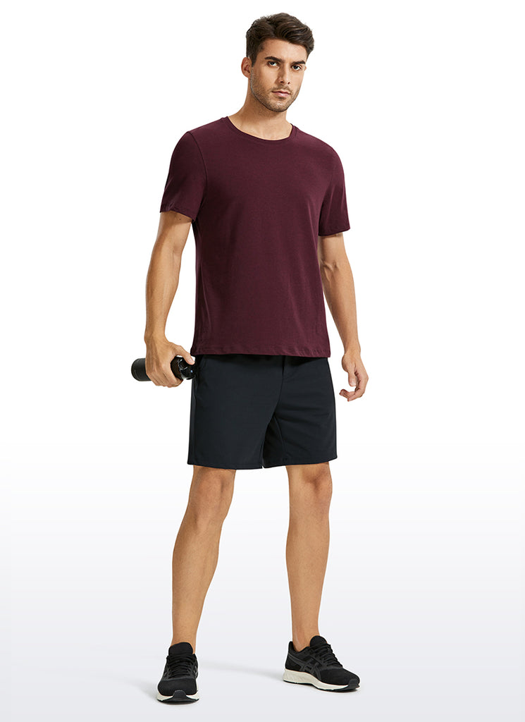 CRZ YOGA Men's Casual Classic Fit Shirts Pima Cotton Short Sleeves Navy heather