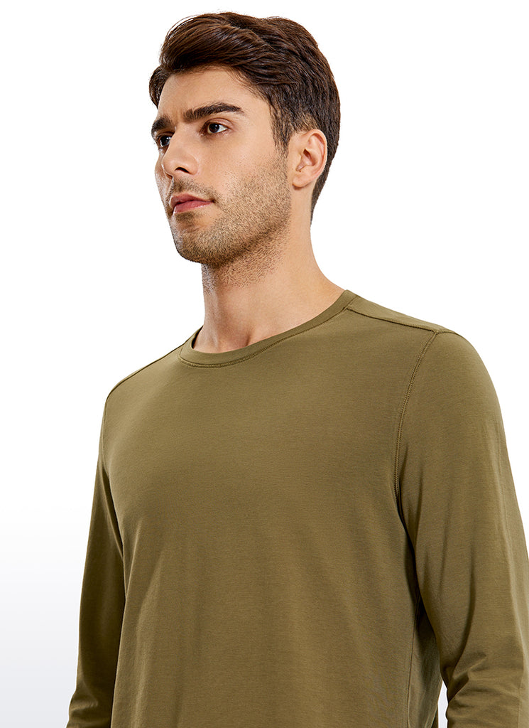 CRZ YOGA Men's Casual Relaxed Fit Shirts Pima Cotton Long Sleeves Navy heather