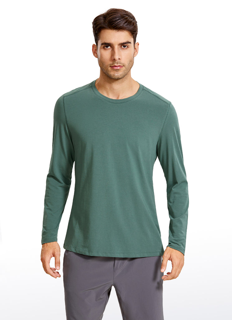 CRZ YOGA Men's Casual Relaxed Fit Shirts Pima Cotton Long Sleeves Graphite Green