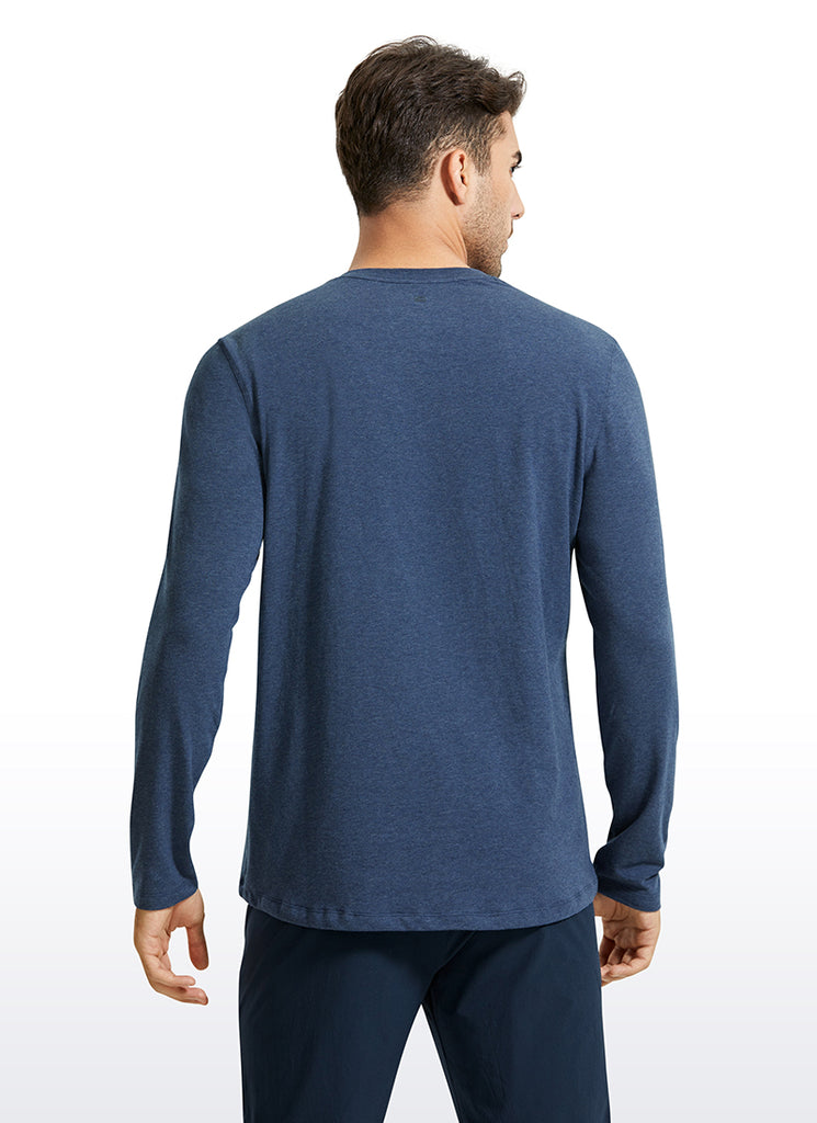 CRZ YOGA Men's Casual Relaxed Fit Shirt Pima Cotton Henley Long Sleeve Navy heather