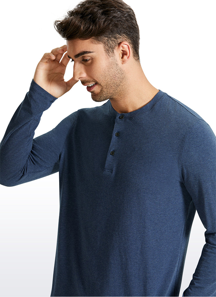 CRZ YOGA Men's Casual Relaxed Fit Shirt Pima Cotton Henley Long Sleeve Navy heather
