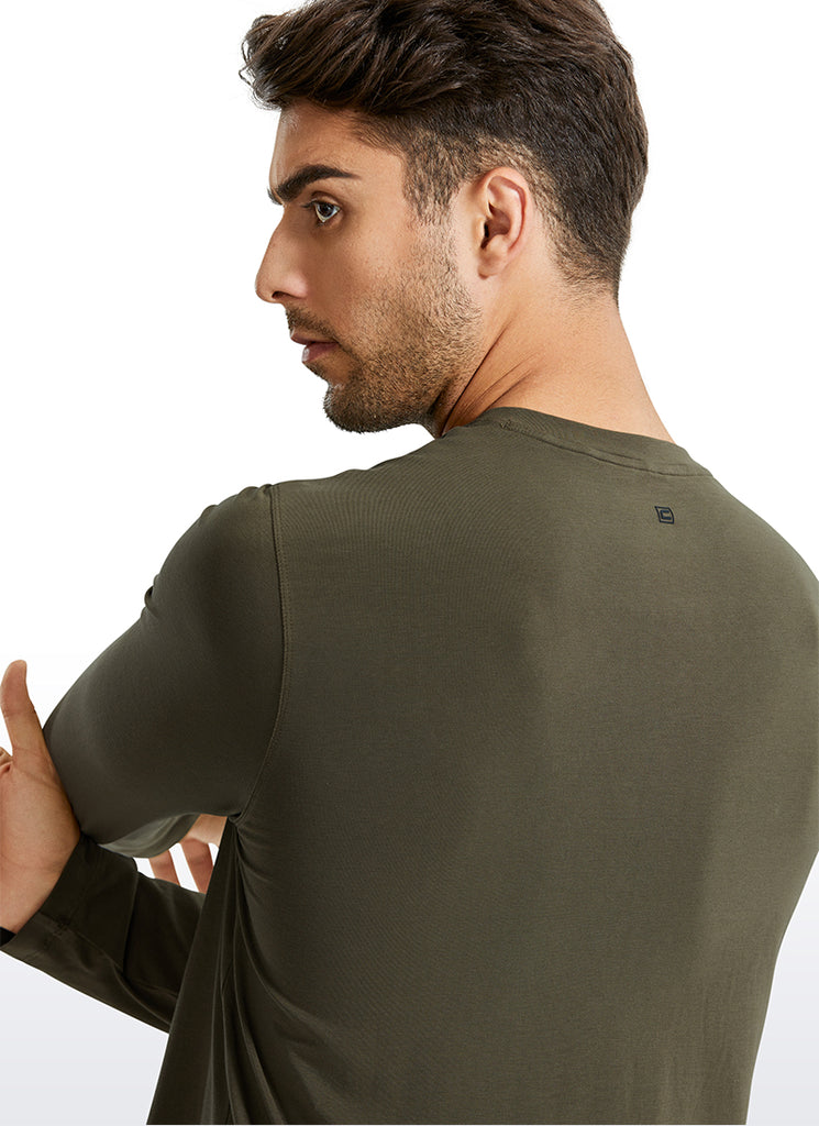 CRZ YOGA Men's Casual Relaxed Fit Shirt Pima Cotton Henley Long Sleeve Olive yellow