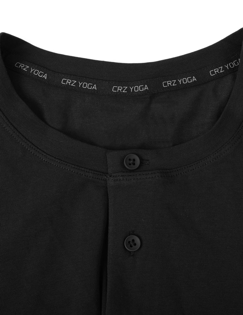 CRZ YOGA Men's Casual Relaxed Fit Shirt Pima Cotton Henley Long Sleeve Olive yellow