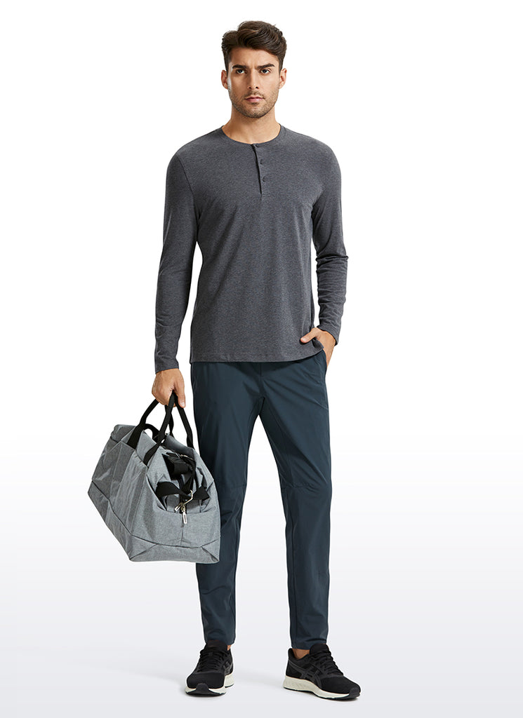 CRZ YOGA Men's Casual Relaxed Fit Shirt Pima Cotton Henley Long Sleeve Black