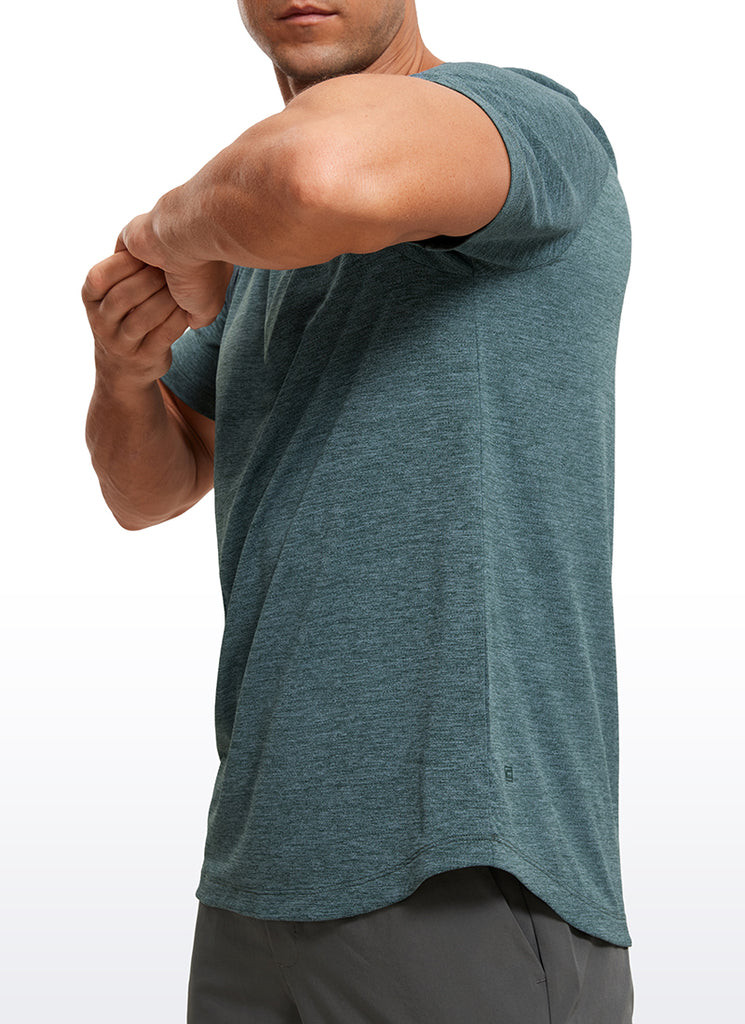 CRZ YOGA Men's Running Classic Fit Shirts Lightweight Short Sleeves Navy-Heather