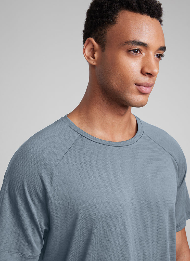 CRZ YOGA Men's Running Classic Fit Shirts Lightweight Short Sleeves Belgian Blue