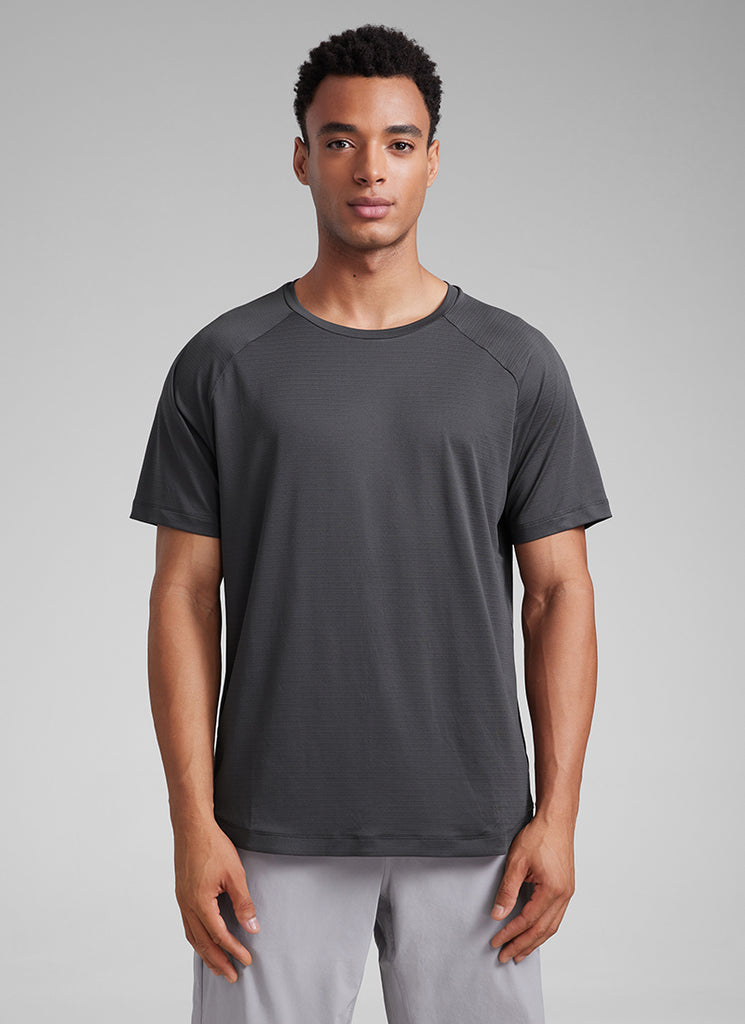 CRZ YOGA Men's Running Classic Fit Shirts Lightweight Short Sleeves Mysterious Grey