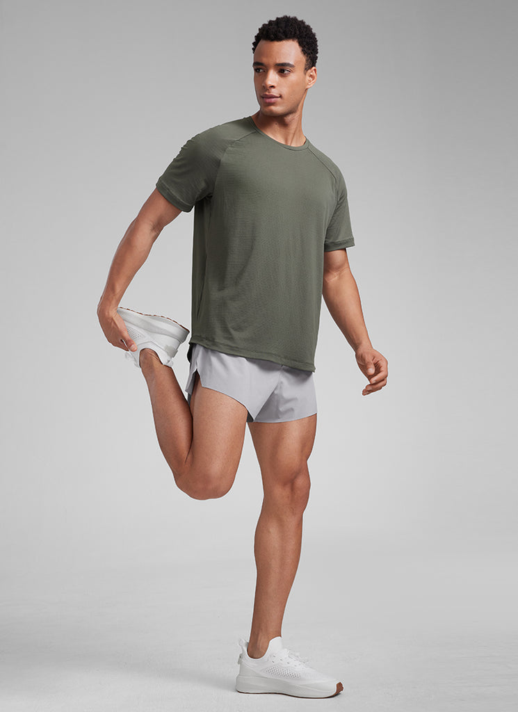 CRZ YOGA Men's Running Classic Fit Shirts Lightweight Short Sleeves Light Army Green