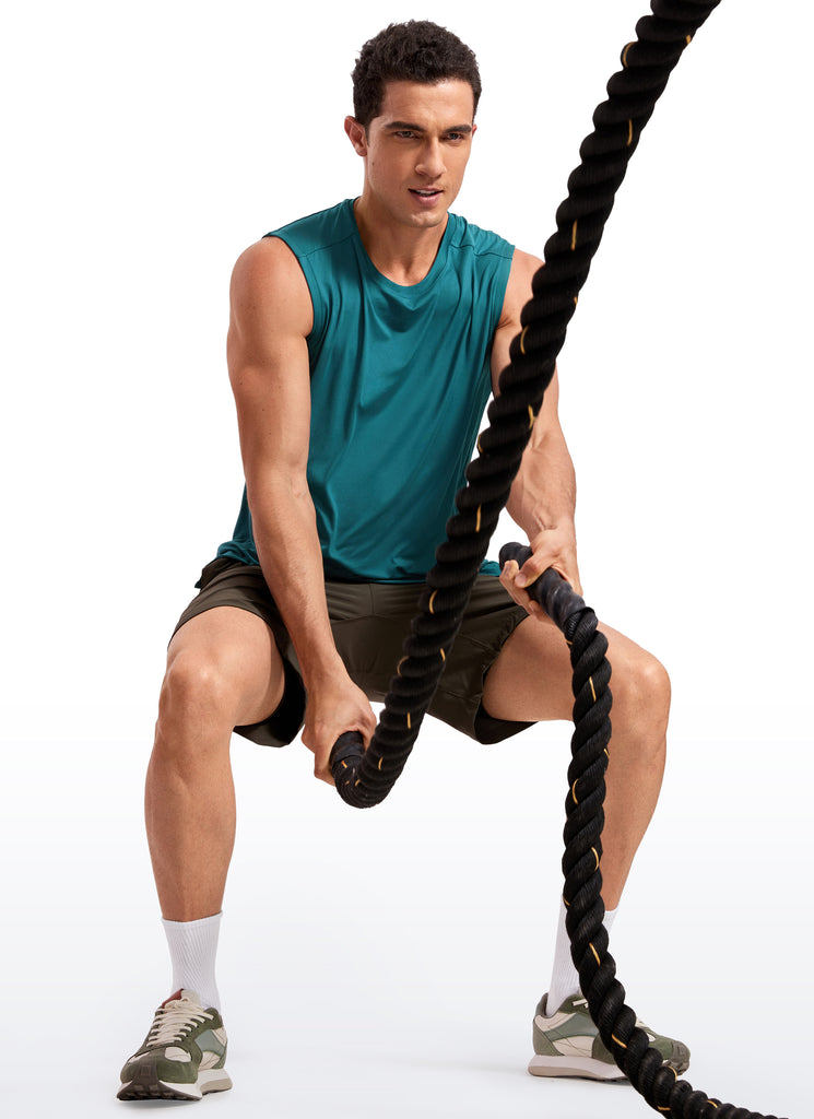 CRZ YOGA Men's Stretchy Workout Classic Fit Tank Tops Sleeveless Blue Linen