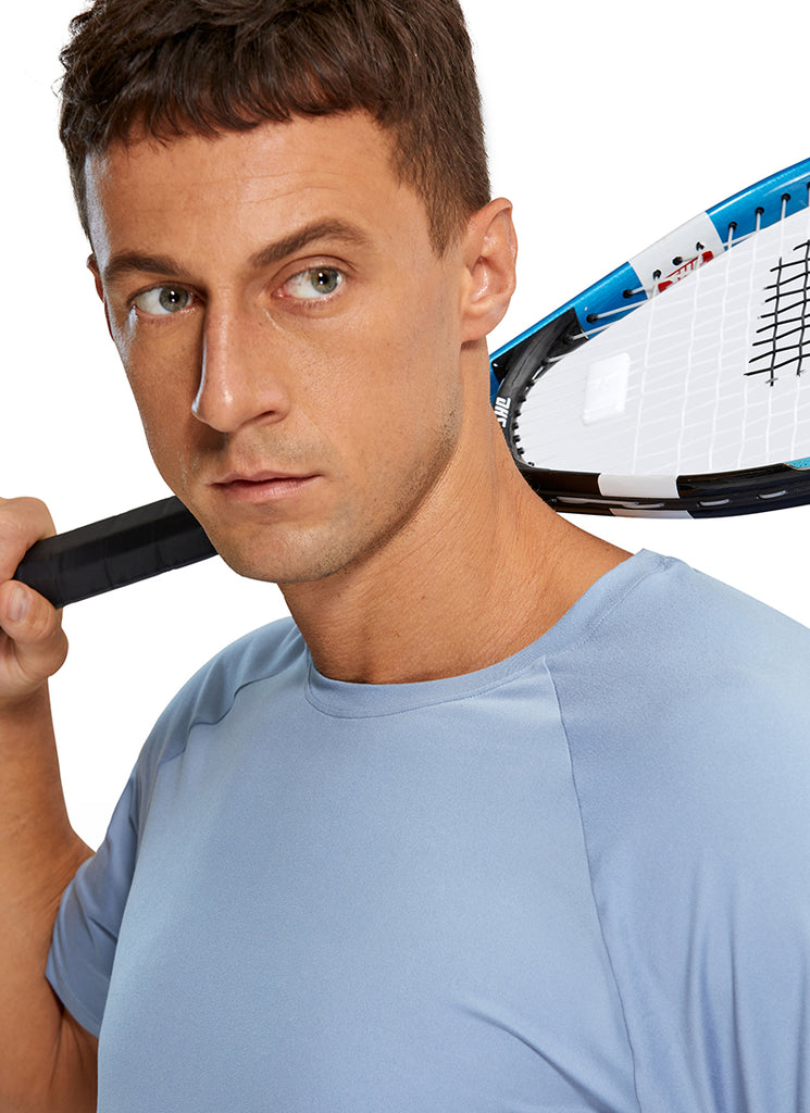 CRZ YOGA Men's Train Relaxed Fit Tops Workout Short Sleeve Round Neck Silver Gray