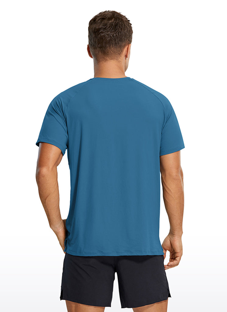 CRZ YOGA Men's Train Relaxed Fit Tops Workout Short Sleeve Round Neck Iron Blue