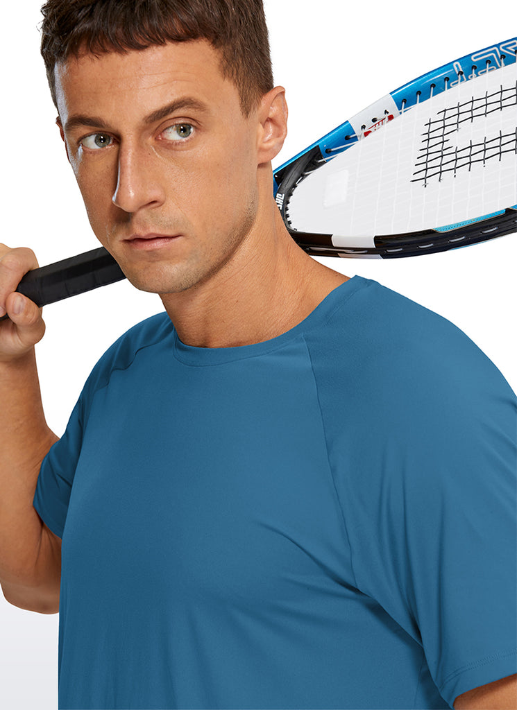 CRZ YOGA Men's Train Relaxed Fit Tops Workout Short Sleeve Round Neck Iron Blue