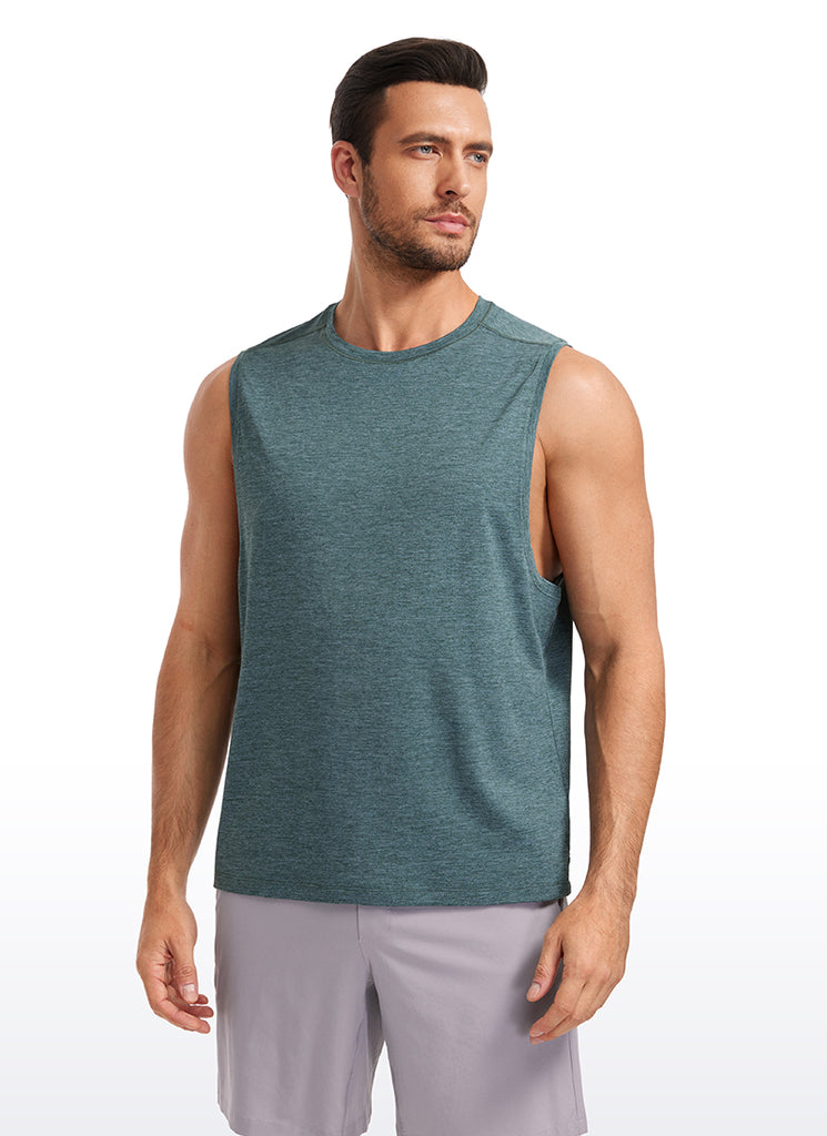 CRZ YOGA Men's Stretchy Lightweight Workout Classic Fit Tank Tops Sleeveless Chambray Blue Heather