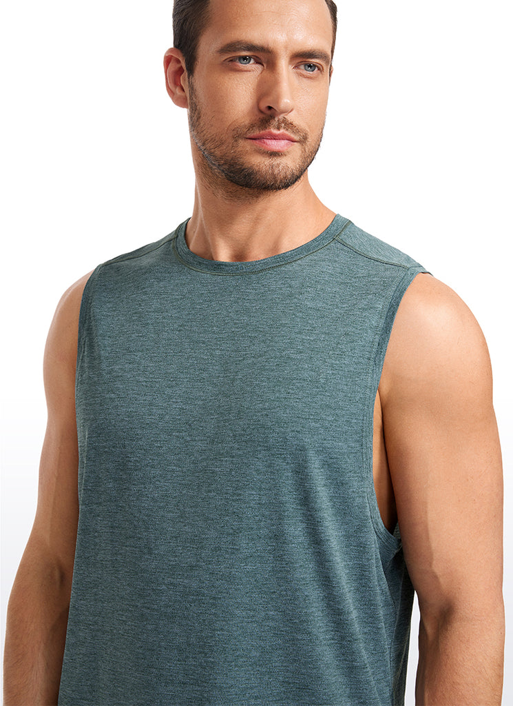 CRZ YOGA Men's Stretchy Lightweight Workout Classic Fit Tank Tops Sleeveless Chambray Blue Heather